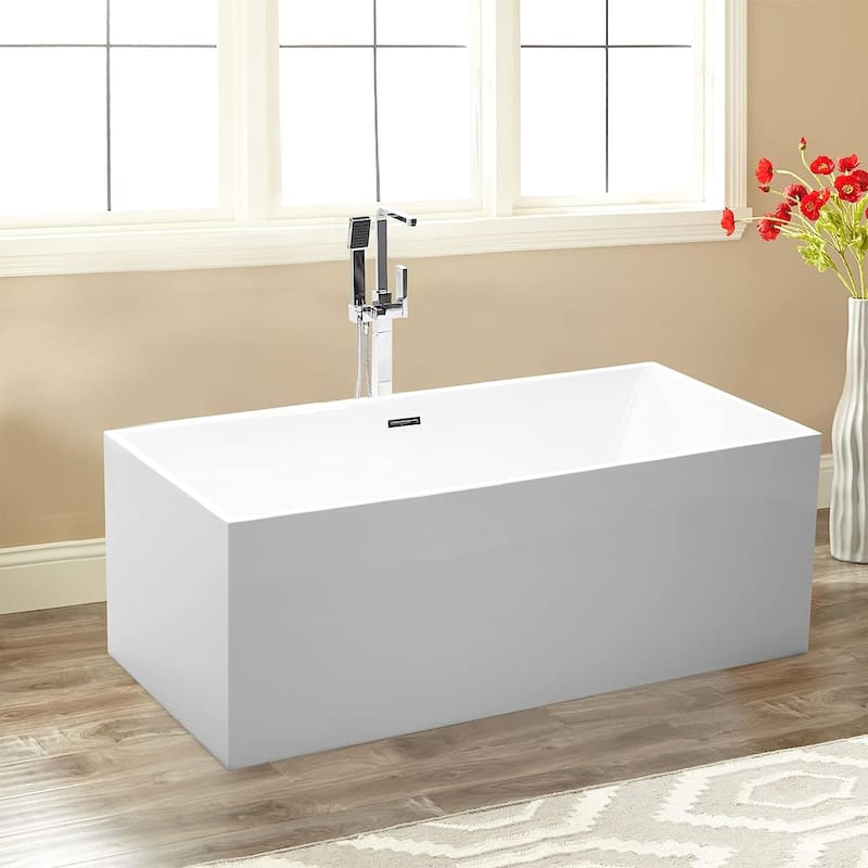 Vanity Art 67" Acrylic Freestanding Soaking Bathtub with Overflow and Pop-up Drain