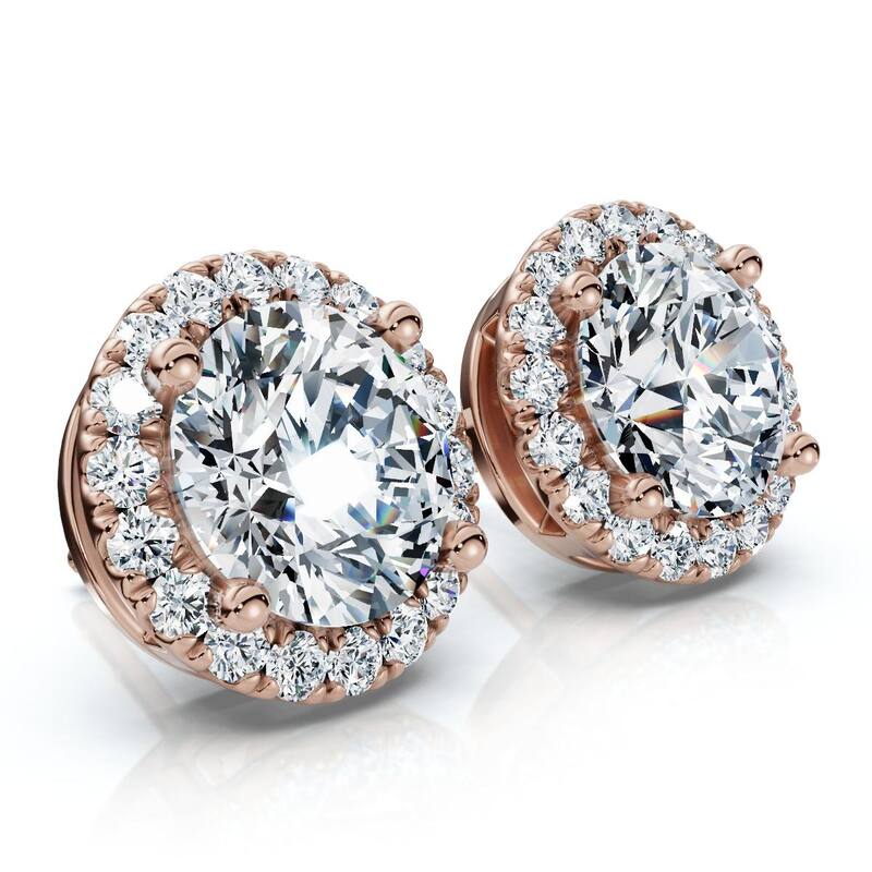 Bliss Diamond 2.25Ct Halo Round Diamond Studs Gold Lab Grown Women's Earrings - Rose