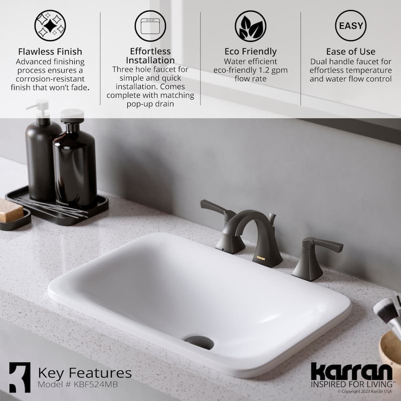Karran Randburg KBF524 2-Handle Three Hole Widespread Bathroom Faucet with Matching Pop-up Drain