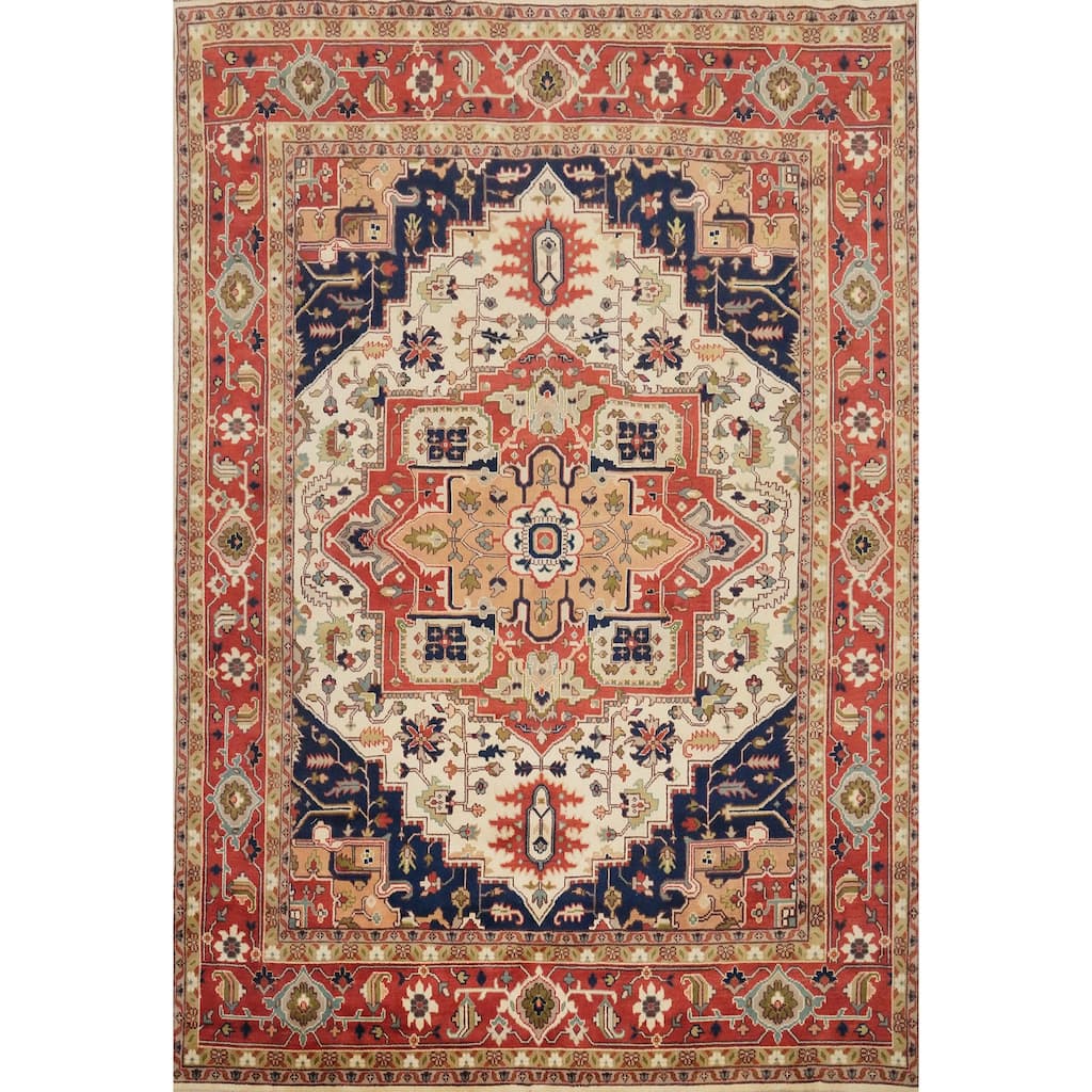 Hand Knotted Oriental 100% Wool Carpet Traditional Medallion Beige & Ivories Heriz (serapi) Area Rug - 14' 7'' X 11' 10''
