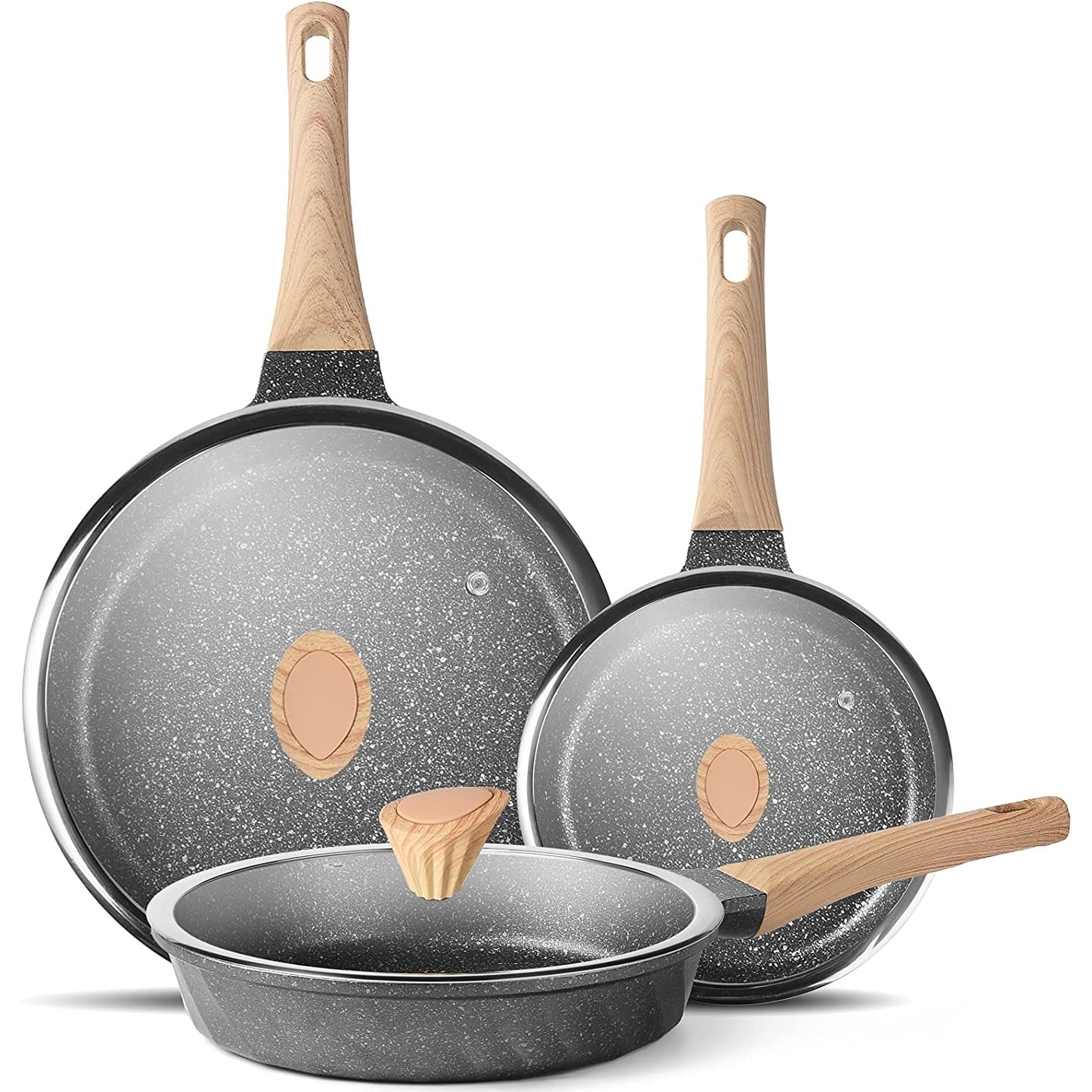 Nonstick Pots and Pans Set, Beige Granite Induction Kitchen Cookware Sets,  14 Piece Non Stick Cooking Set - Bed Bath & Beyond - 37508898