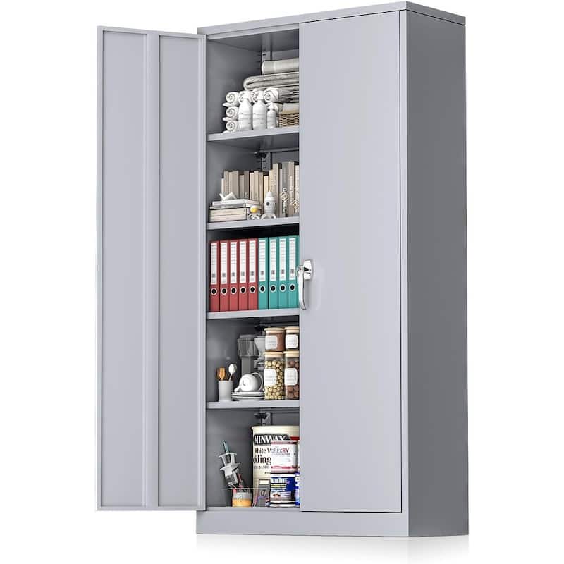 Tall Metal Locker Garage Storage Cabinet with Locking Doors and Adjustable Shelves for Office, Garage, Home, Pantry