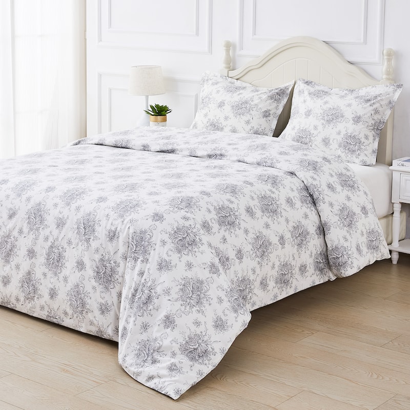 Garden House Cotton Bed Collection (Sheet Set And Duvet Set) - Gray Floral Etching Duvet Set - King