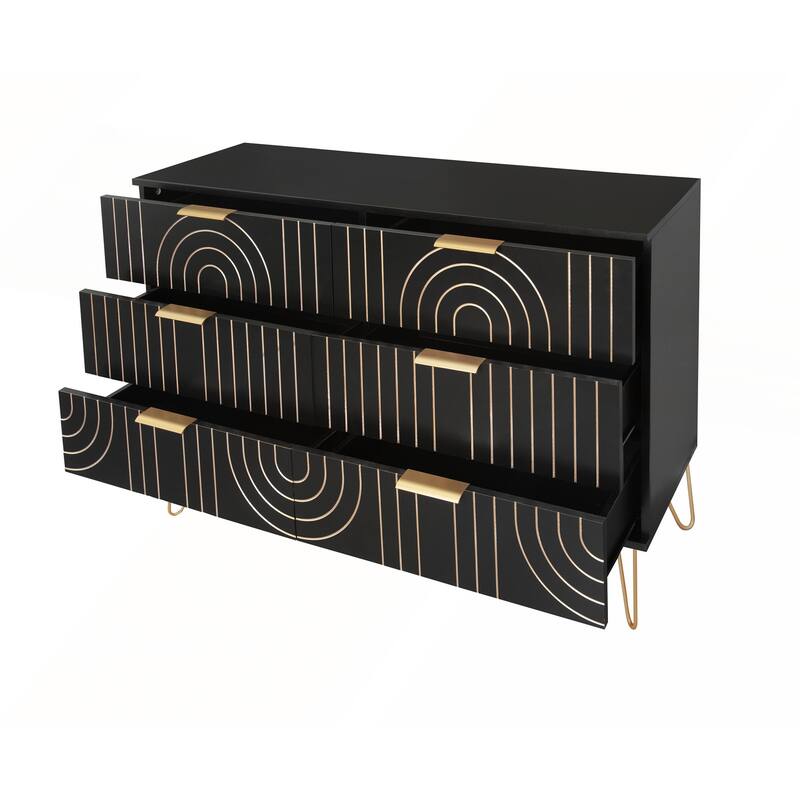 Modern 6 Drawer Dresser with Metal Handles