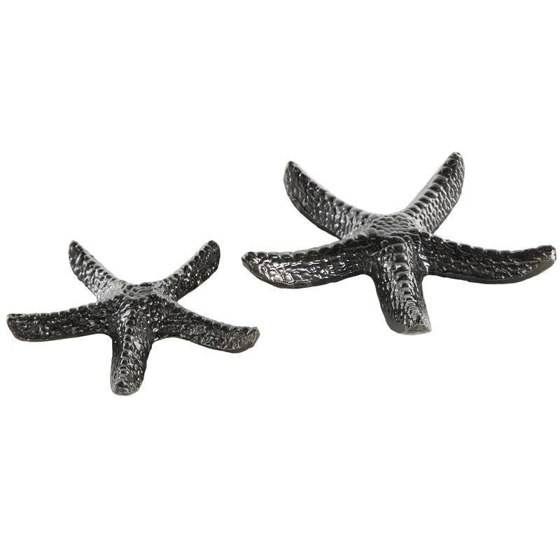 Black Aluminum Metal Bubble Textured Starfish Decorative Sculpture (Set of 2)