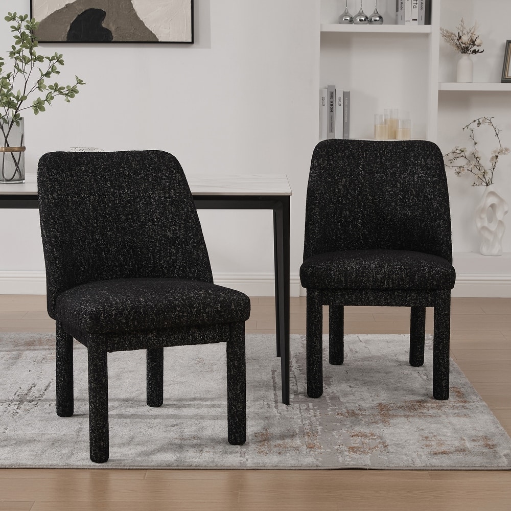 Upholstered Chenille Dining Chairs With Rubberwood Legs,Set of 2