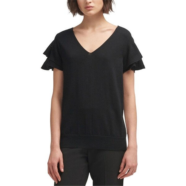 DKNY Womens Side Stripe Basic T-Shirt, Black, Large. Opens flyout.