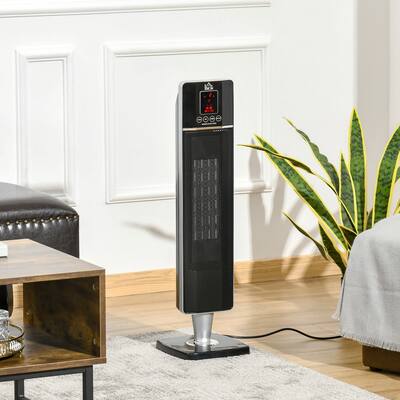 HOMCOM Portable Electric Tower Heater with Remote Control, 8H Timer, LED Display and Overheat Protection, 750W / 1500W, Black