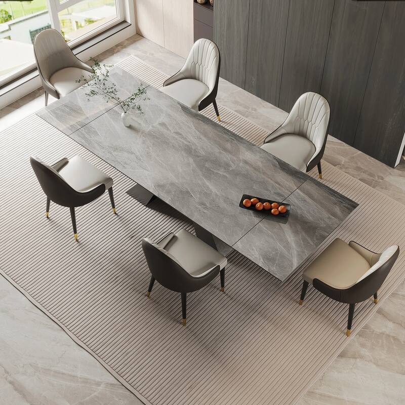9 - Piece 110.23'' Extendable Sintered Stone Dining Table with 8 Chairs Dining Set
