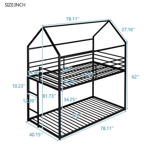 Stylish & Playful House Design Metal Bunk Bed with Roof and Ladder, Sturdy and Durable Frame, White