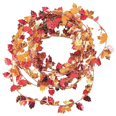 Fall Leaves Foil Garland, Thanksgiving Table Centerpiece, Home Decor, 11'