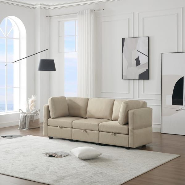 Living Room Beige Convertible Settee Sofa with Storage - Bed Bath & Beyond