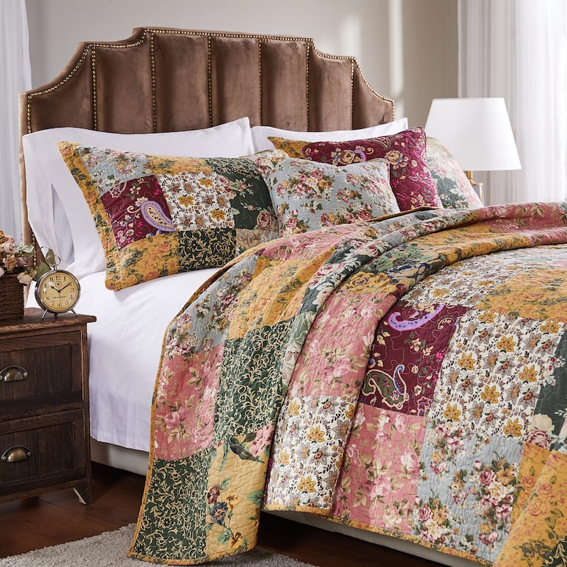 Greenland Home Fashions Antique Chic All-Cotton Authentic Patchwork Quilt Set - Twin - Twin XL - 4 Piece