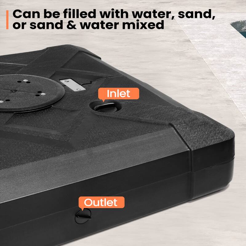 9 X 11 FT Outdoor Patio Cantilever Umbrella with Solar Lights Wheeled Base Double Canopy 360 Rotation Tilt