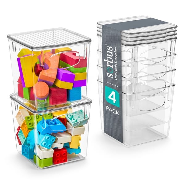 slide 2 of 5, Sorbus Large Storage Clear Containers with Lids Toy Bins and Organizers, Small - 4 Pk Clear