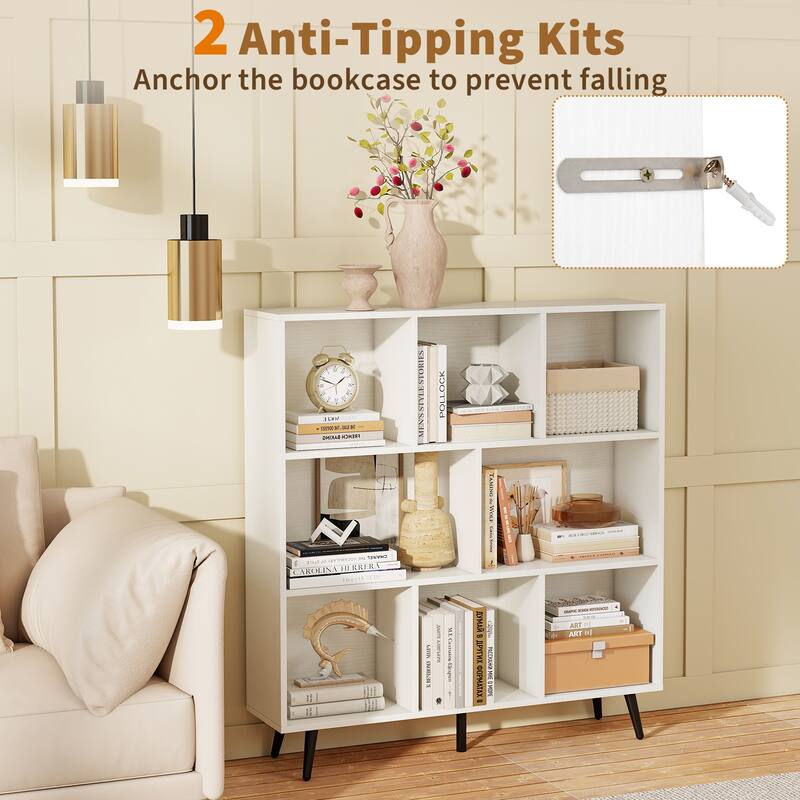 Gymax 8 Cube Bookcase 3-Tier Modern Storage Organizer w/ 5 Metal Legs