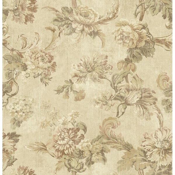 slide 2 of 6, Seabrook Designs Marta Floral Trail Unpasted Wallpaper 20.5 in. W x 33 ft. L - Metallic Tan & Latte