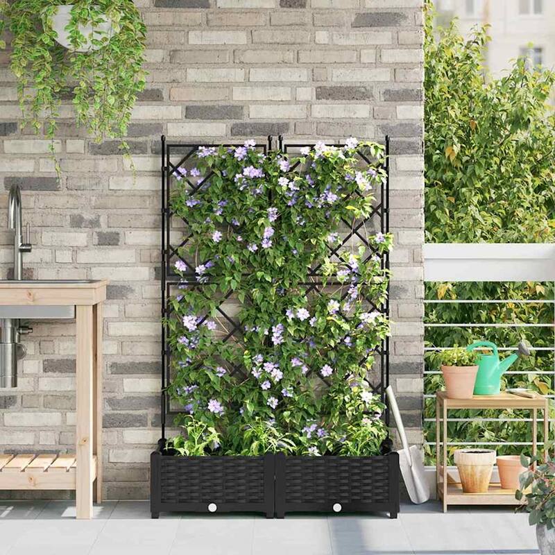 vidaXL Garden Planter with Trellis - Black (1)