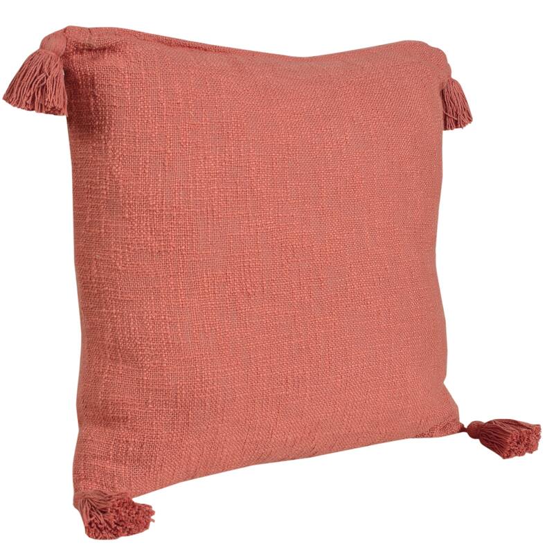 Handwoven Solid Square Throw Pillow Cover with Tassels - 20" - Orange