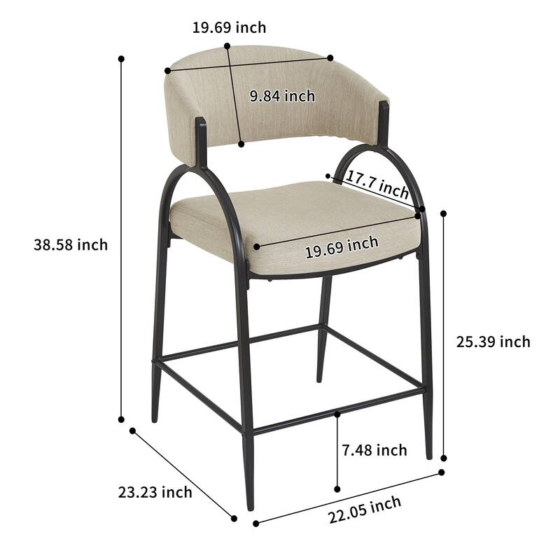 Christopher Knight Home - Upholstered Counter Height Bar Stool Set with Curved Backrest & Metal Frame, Set of 2 - 22.05"W