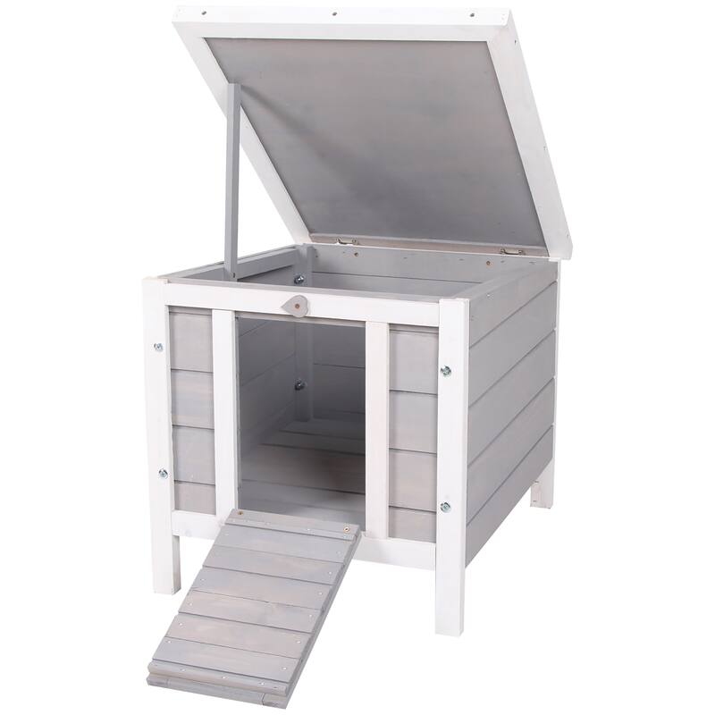PawHut Small Wooden Rabbit Hutch Bunny Cage Guinea Pig House Dog Cage with Openable & Waterproof Roof, Grey
