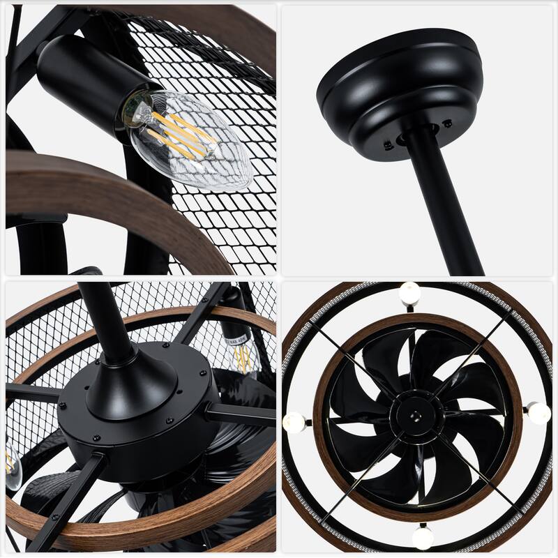 Bella Depot 19" Industrial Metal Cage Ceiling Fan with Light and Remote - 18.9"