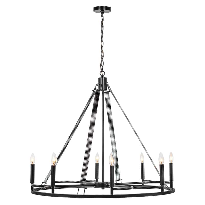 Modern 8 - Light Wagon Wheel Candle Style Chandelier - 36.22"x36.22"x31.69"