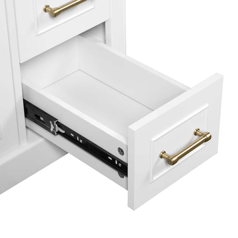 Bathroom Vanity Adjustable White Cabinet with Drawers and Gold Handles