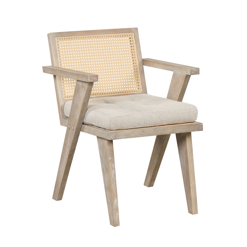 Mid-Century Modern Chair Accent Chair with Handcrafted Rattan Backrest and Padded Seat - 25.30" L x 22.80" W x 31.60" H