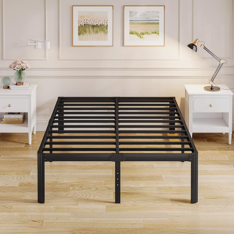 14" Heavy Duty Metal Bed Frame with Round Corners, Box Spring Not Required, Noise Free