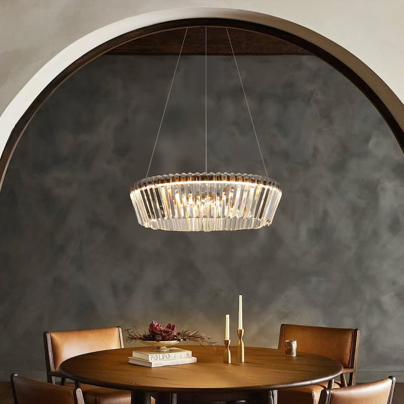 Modern Minimalist Wheel LED Drum Dining Chandelier Crystal Foyer Pendant Lights Dimmable - W 21" x H 6"