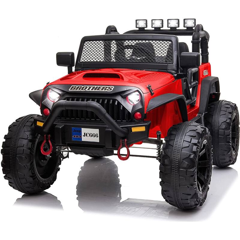 12V Electric Kids Ride On Car with Remote Control Two Seats LED Lights and Bluetooth for Ages 2 to 7 Years - 48.4"x34.6"x31.5"