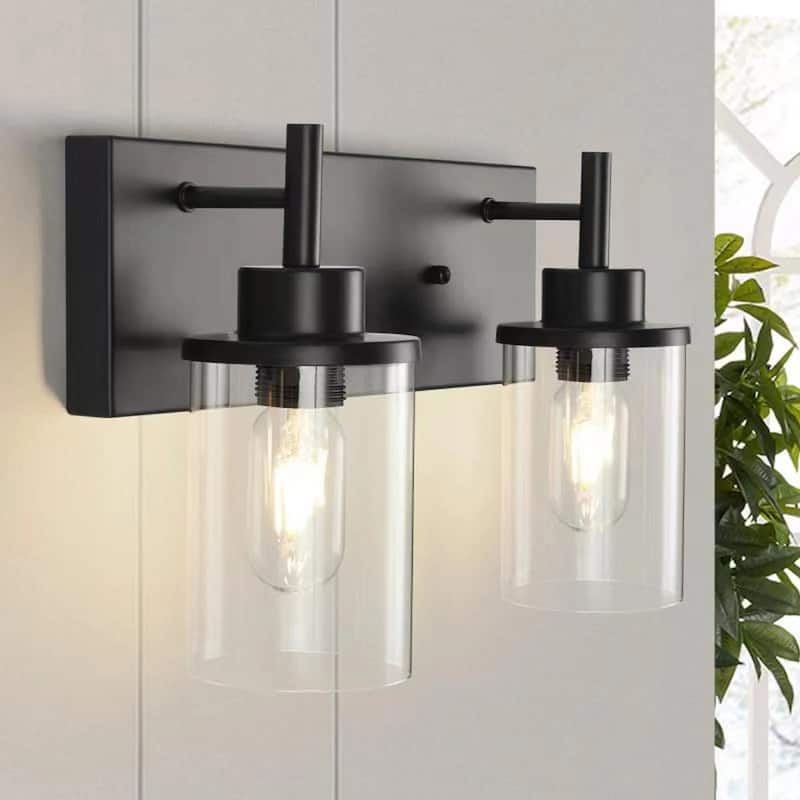 Starsky 2-Lights 13.77inch Modern Bathroom Vanity Light with Cylinder Glass Shade