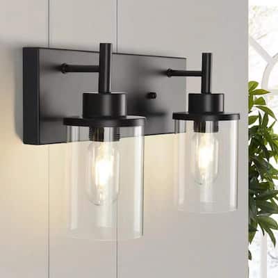 Starsky 2-Lights 13.77inch Modern Bathroom Vanity Light with Cylinder Glass Shade