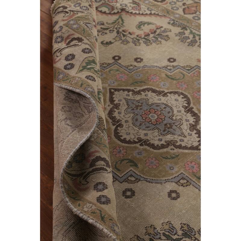 Beige Tabriz Persian Vintage Area Rug Handmade Wool Carpet - 6'3"x 9'7"
