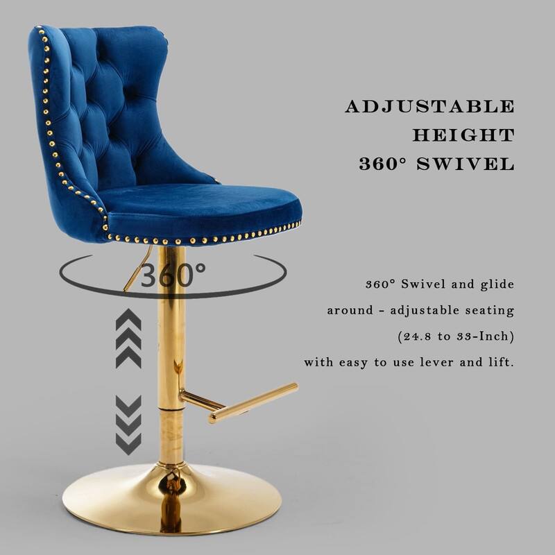 Velvet Upholstered Nailheads Tufted Swivel Bar Stools (Set of 6)