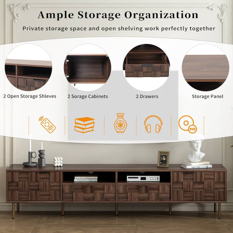 Mid Century Modern 78.7'' TV Stand for TVs up to 85", Entertainment Console with Storage, 2 Drawers & Cabinets