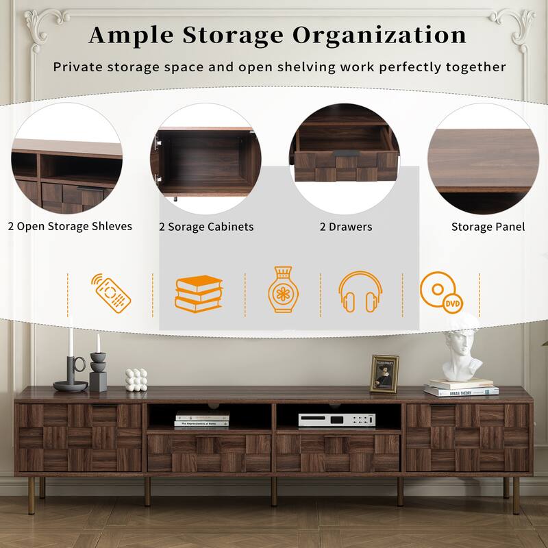 Mid Century TV Stand Antique TV Stand, for TVs up to 85" with 2 Drawers and Storage, for Living Room, Bedroom