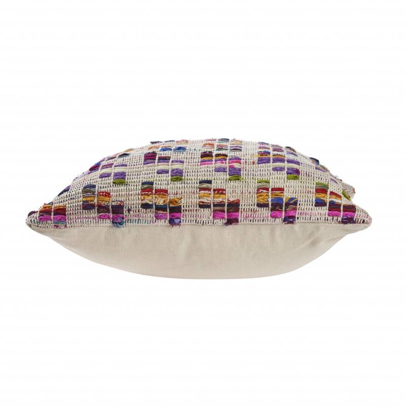 HomeRoots 20" X 20" Beige Red Green Blue Yellow Orange And Pink 100% Cotton Geometric Zippered Pillow