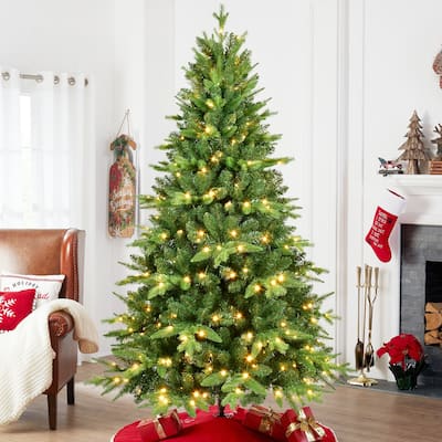 Full and Realistic 5/6/7ft Pre-Lit Christmas Tree with Automatic Unfolding and Stable Stand for Festive Display