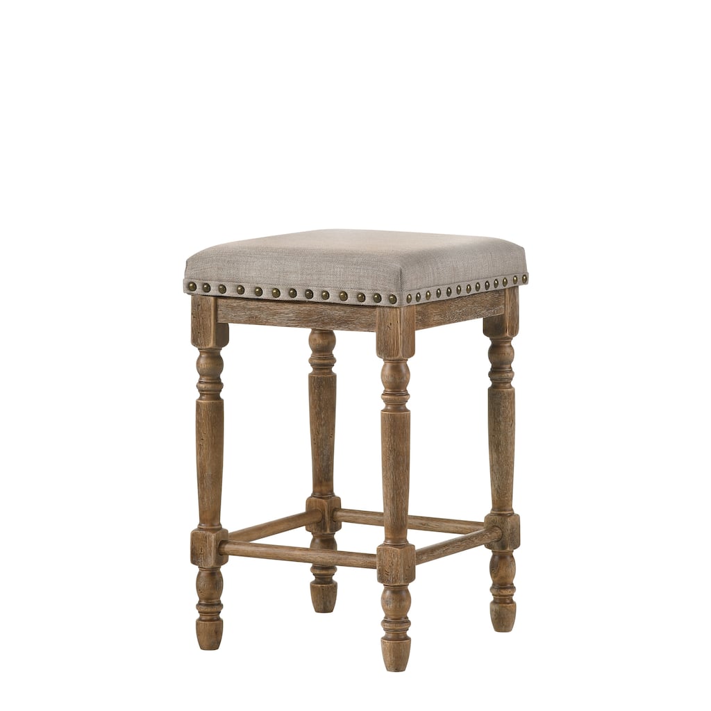 Farsiris Beige Fabric & Weathered Oak Finish Counter Height Stool (Set-2)