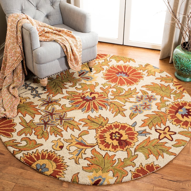 SAFAVIEH Handmade Blossom Kseniya Modern Floral Wool Rug - 6' Round - Ivory/Multi