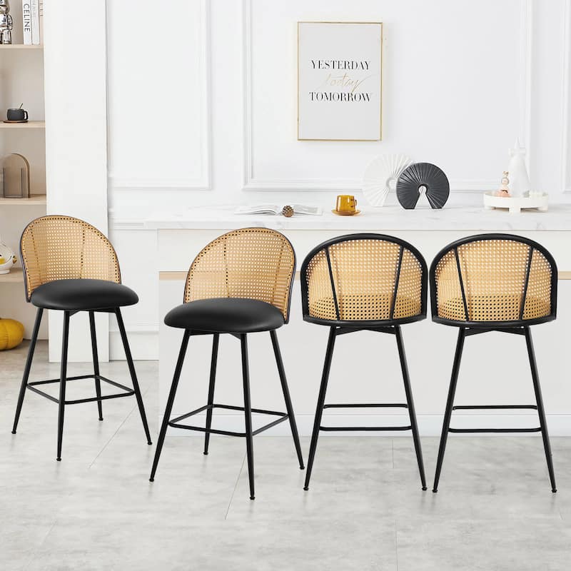 26-Inch Swivel Counter Height Bar Stools with Rattan Back - 36"H x 18.5"W x 19.7"D