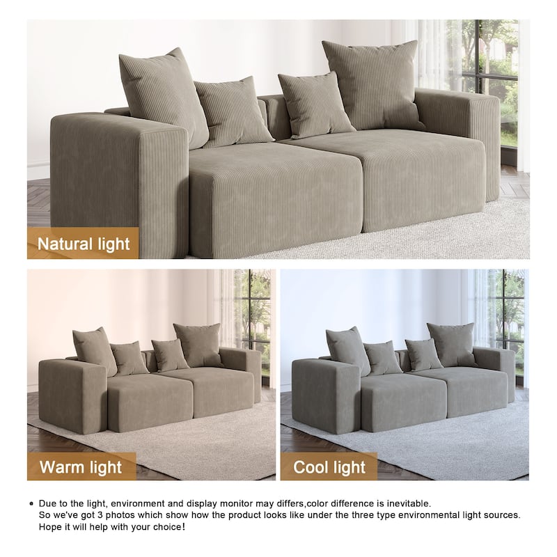 2 Set Oversized Corduroy Sectional Sofa Square Arm