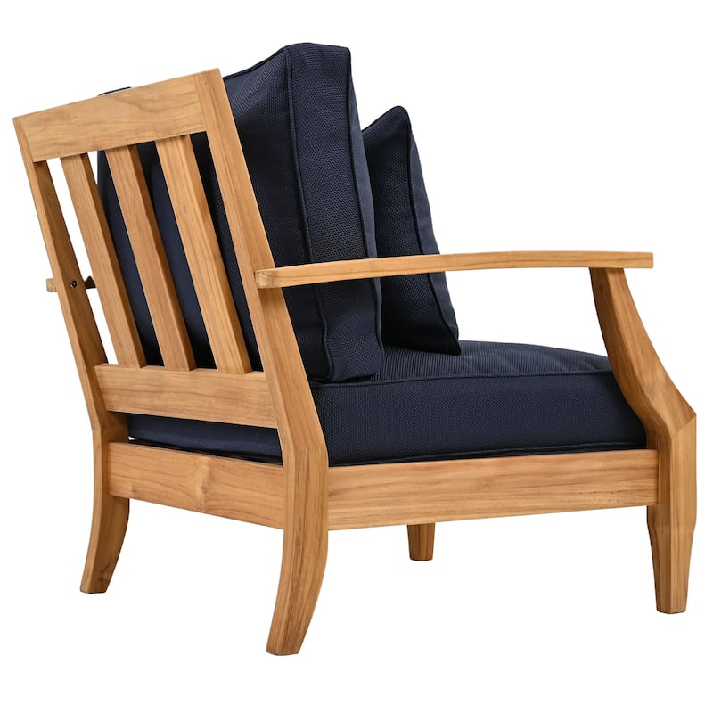 SAFAVIEH Couture Freida Wood Patio Arm Chair - 31.4" W x 35.6" L x 32.6" H - 31"W x 36"D x 33"H
