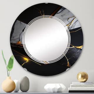 Designart 'Abstract Geode Black I' Printed Abstract Marble Wall Mirror
