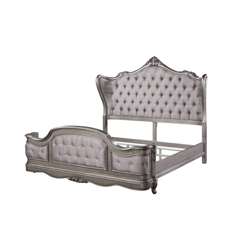 California King Bed Velvet Upholstered Wingback Headboard Antique Finish