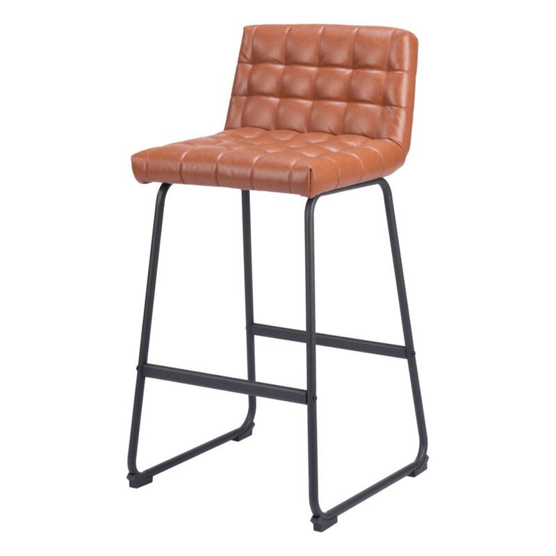 Set of 2 Armless Faux Leather Bar Stools with Tufted Seat and Sled Base for Living Room or Kitchen Island