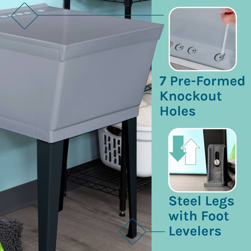 TEHILA 19-Gallon Utility Sink Laundry Tub with Stainless Finish Pull-Out Faucet