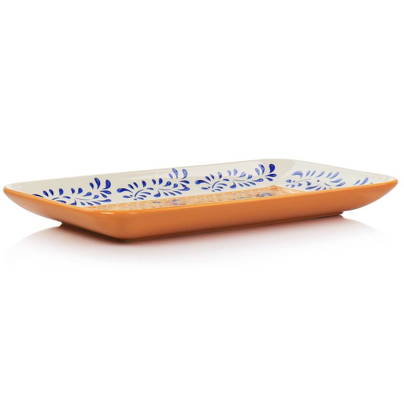 Floral Pattern Rectangle Stoneware Serving Dish